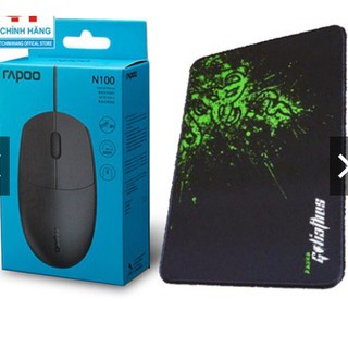 Combo chuột Rapoo N100 siêu bền và miếng lót chuột