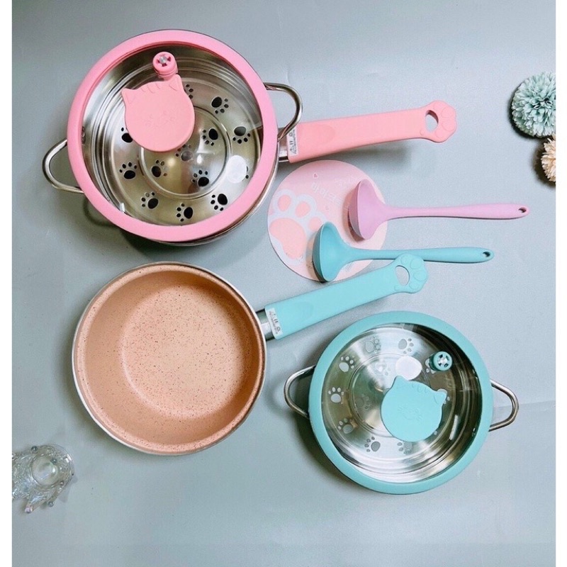 Nồi nấu ăn dặm fashion mẫu mới, Nồi kèm hấp size 20cm nấu ăn dặm cho bé phong cách hàn quốc