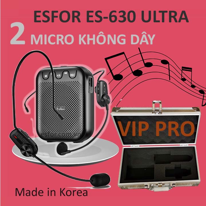 Máy trợ giảng Hàn Quốc ESFOR ES-630 Ultra Dual Alumi 2 Micro không dây, Hộp Nhôm cao cấp