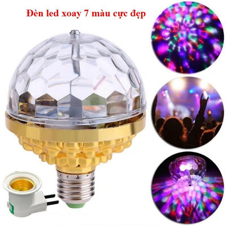 Bóng đèn led xoay 360 pha lê 7 màu vũ trường có đuôi đèn kèm thêm - Mẫu mới 2021