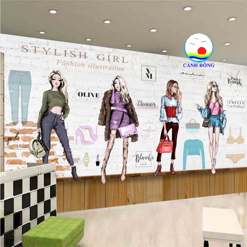 Trang trí shop quần áo thời trang nữ đẹp Decal dán tường dán kính , gỗ  - in theo size yêu cầu trên nhiều chất liệu