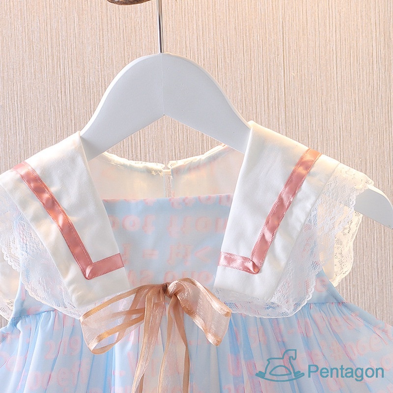 Đầm Công Chúa Tay Phồng Cổ Bẻ Phối Ren Đính Nơ Phong Cách Hàn Quốc Thời Trang Mùa Hè Cho Bé Gái