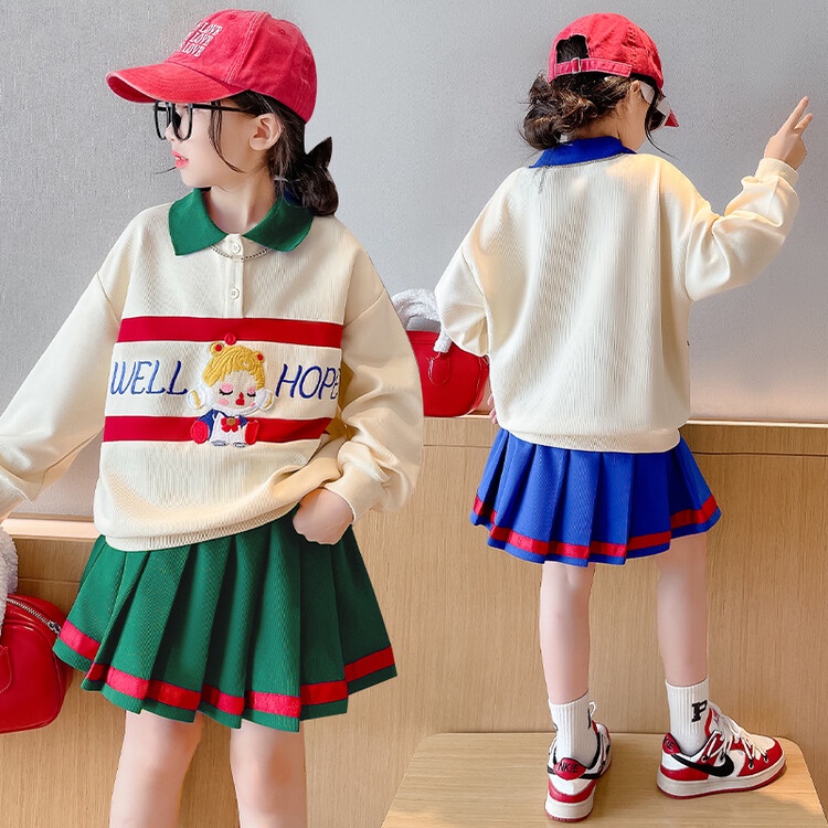 Bộ Áo Sweater Phối Chân Váy Ngắn Thời Trang Xuân Thu Cho Bé Gái 5-6 Tuổi 7-8 Tuổi 9-10 Tuổi 11-