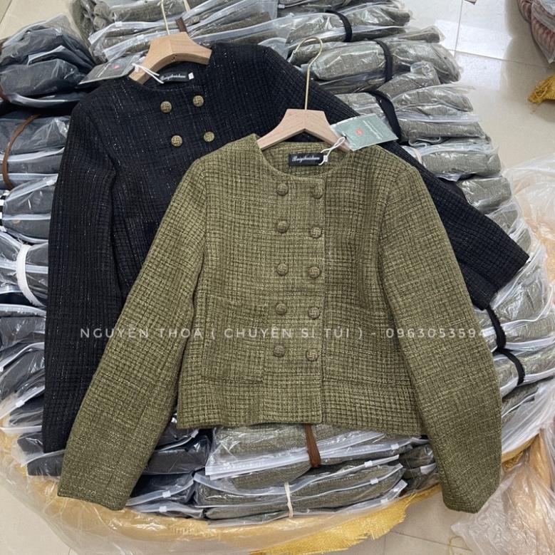 8789# Áo dạ Tweed nhũ cúc đồng