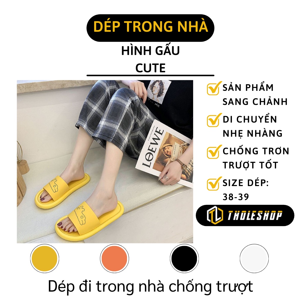 Dép Quai Ngang Nữ - Dép Đi Trong Nhà, Đi Chơi Ulzzang Hình Gấu, Chống Trượt 9249