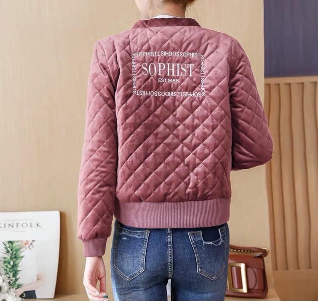 [Hàng oder 10-15ngày về] Áo bomber nhung hoạ tiết trám siêu xinh (có sẳn màu đen sz L) | BigBuy360 - bigbuy360.vn