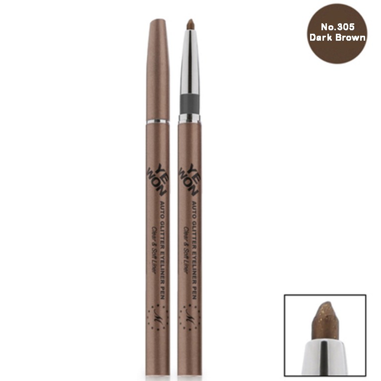 Chì kẻ mí kim tuyến Mira Glitter Auto Eyeliner Pen Hàn Quốc No.308 (Vàng nâu) - Hàng chính hãng