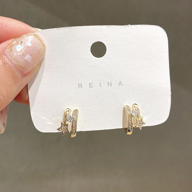 Bông Tai Hai Hàng Chữ C Đính Ngôi Sao Năm Cánh Thời Trang Hàn Quốc Cho Nữ