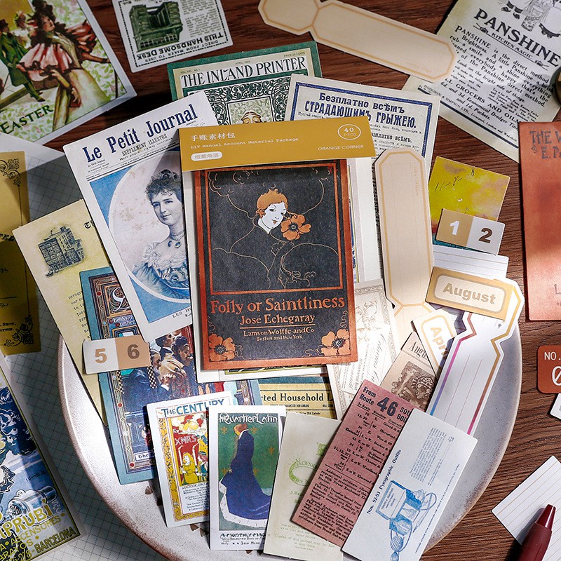 Set 40 Miếng Dán Trang Trí Sổ Tay Album Ảnh Phong Cách Retro Diy