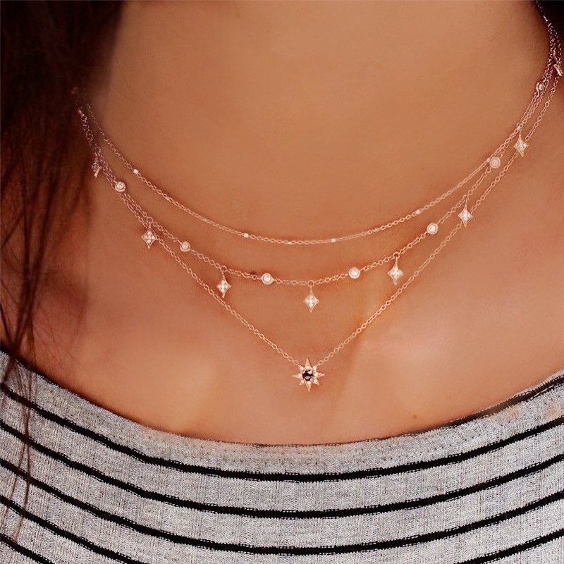 Vòng cổ Nhiều Lớp Mặt Ngôi Sao Thời Trang Cho Nữ