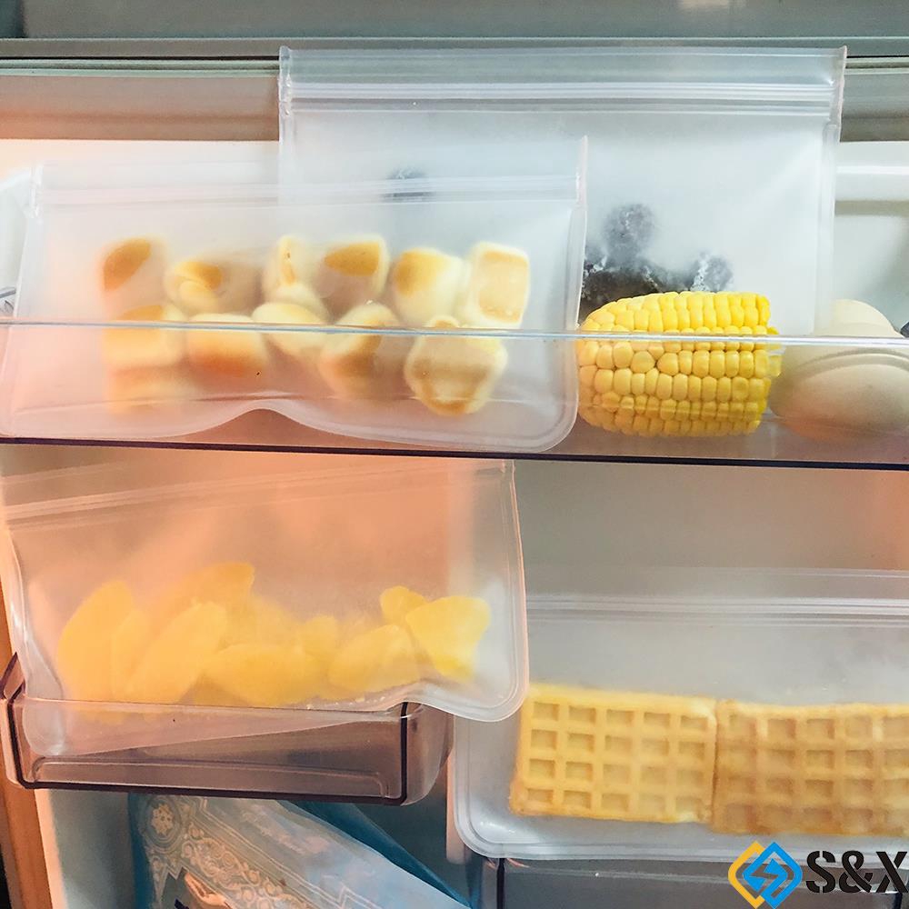Túi đóng kín có miệng khóa kéo bằng PEVA Silicon chống rò rỉ sử dụng lại giữ tươi mát đựng thực phẩm cho tủ lạnh