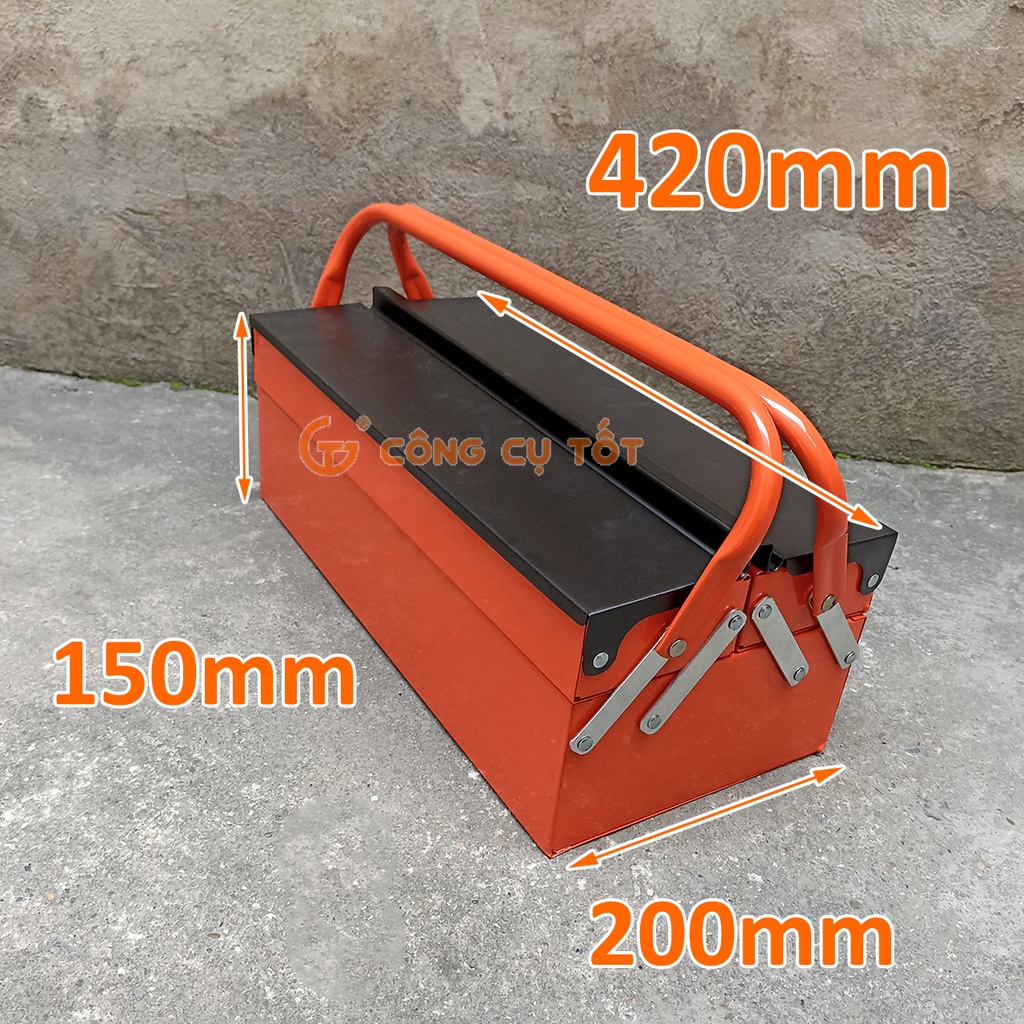 Thùng đồ nghề sắt 2 tầng 3 ngăn 17 inch 15x20x42cm màu cam đen