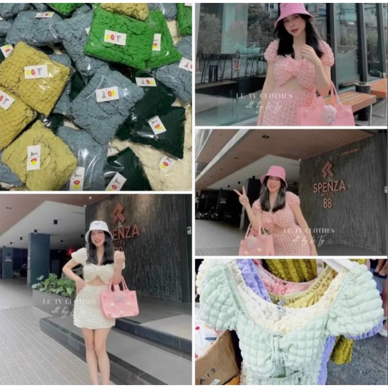 Đầm Xốp Ô Cổ Vuông Tay Phồng Nơ Ngực Khoét Hở Bụng - Dáng Ngắn Form Ôm Body Sexy - Tiểu Thư Bánh Bèo Cute Sang Chảnh