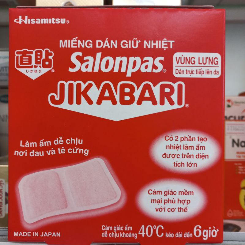Miếng dán giữ nhiệt Jikabari salonpas hộp 8 miếng date 10.2023