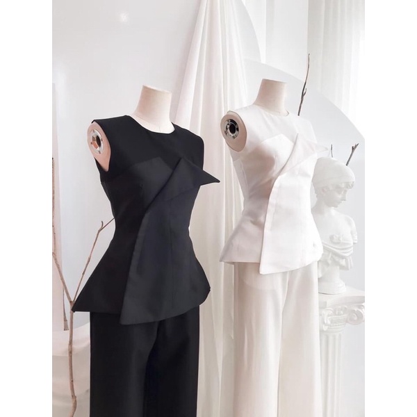 Áo kiểu thời trang áo đi làm đi tiệc cách điệu 2 màu đen, trắng zizi clothes