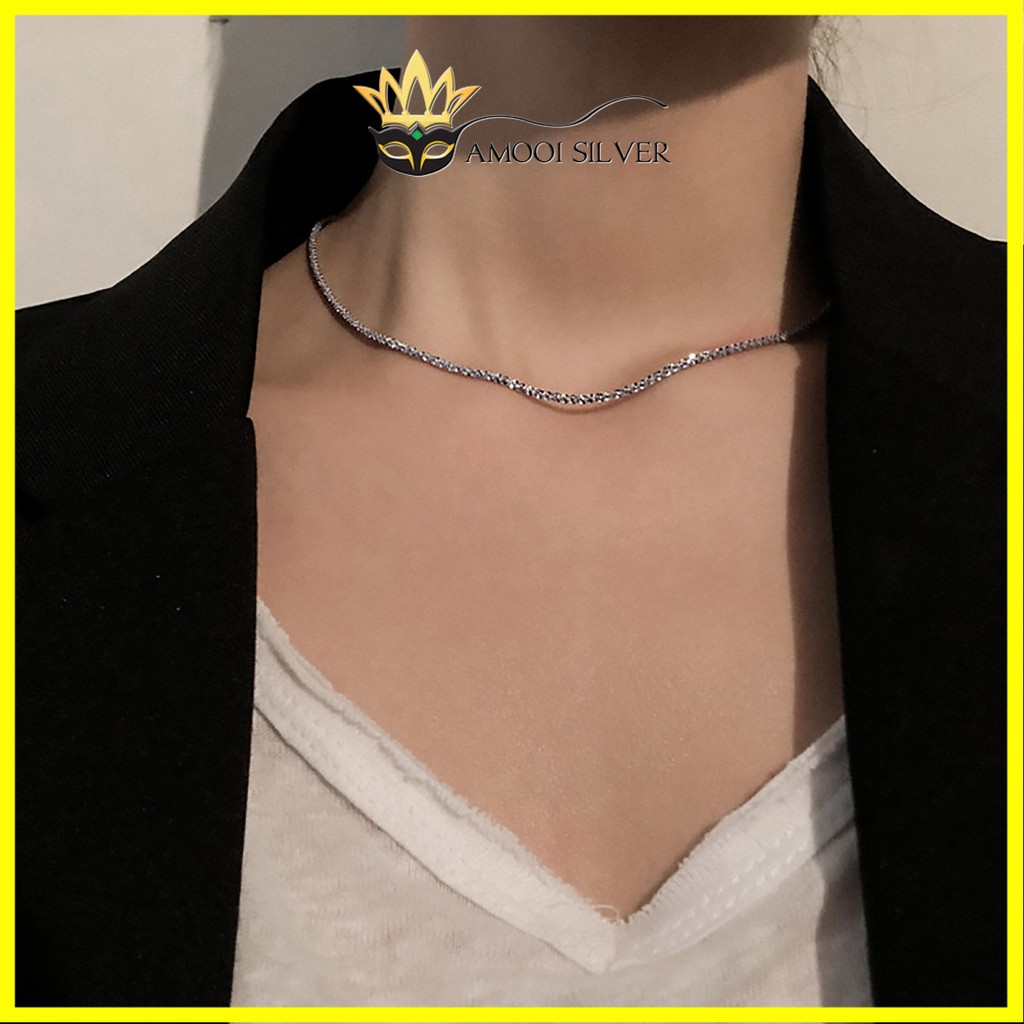 Dây chuyền choker bạc S925 sequin dây rút - Amooi Silver - AD69