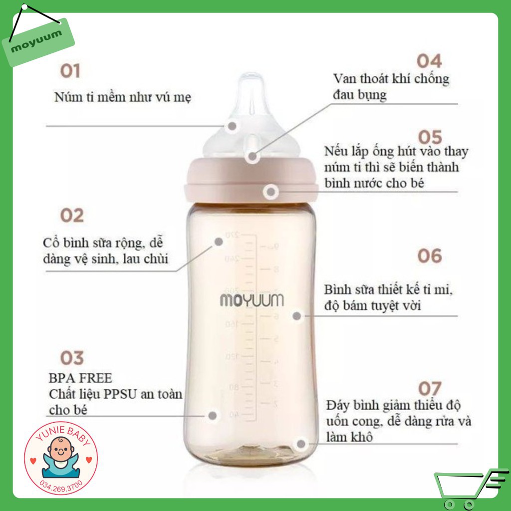 Bình sữa MOYUUM Hàn Quốc cho bé, [ Nội Địa Hàn ] có núm ti silicon, nhựa PPSU 170ml &amp; 270ml