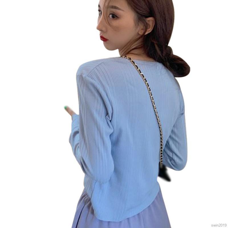 Áo Cardigan Dệt Kim Mỏng Tay Dài Cổ V Thời Trang Mùa Thu Cho Nữ