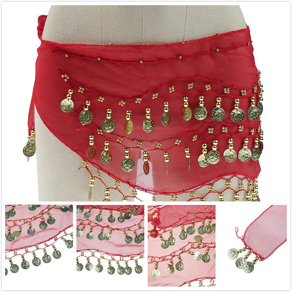 Khăn choàng hông múa bụng đính đồng xu tua rua