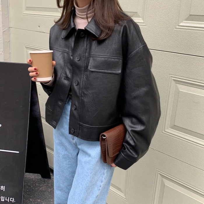 Áo khoác da Latte Leather Jacket style Hàn Quốc