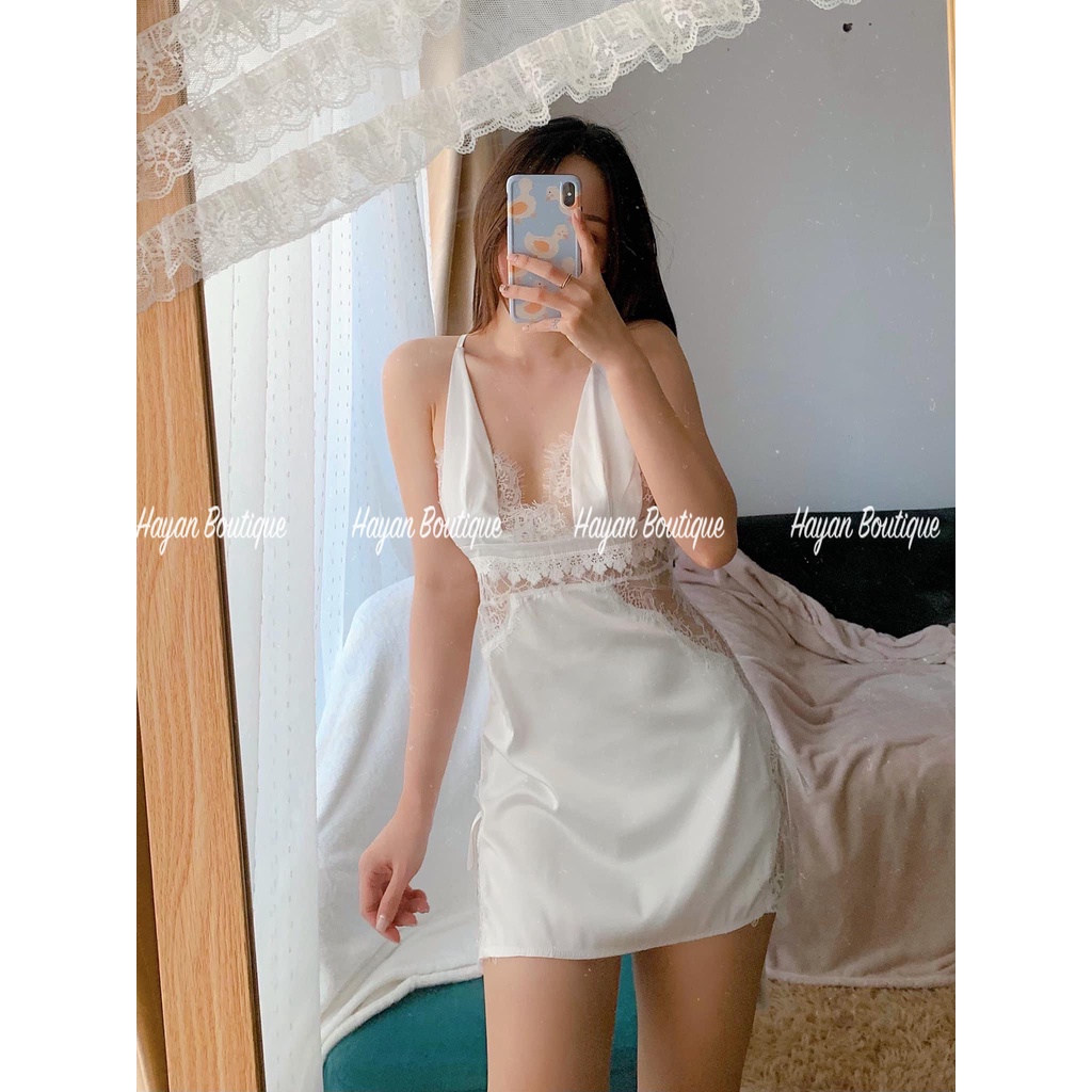 Váy ngủ sexy ren ngực gợi cảm, đầm ngủ lụa quyến rũ mặc nhà #HT86