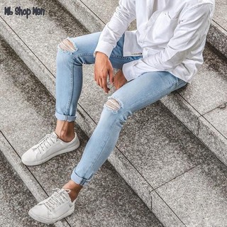 Quần jean nam rách gối co giãn