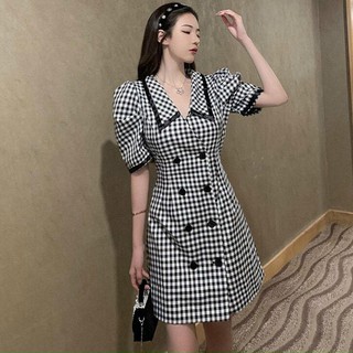 ĐẦM XOÈ CARO CỔ VEST TAY PHỒNG