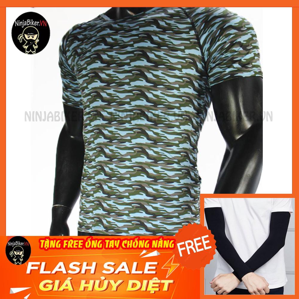 Áo thun lính tặng ống tay che nắng( màu xanh dương nhạt)