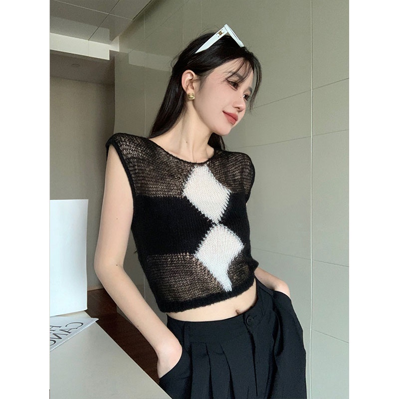 Áo Dệt Kim Không Tay Thiết Kế Mới Thời Trang Dành Cho Nữ