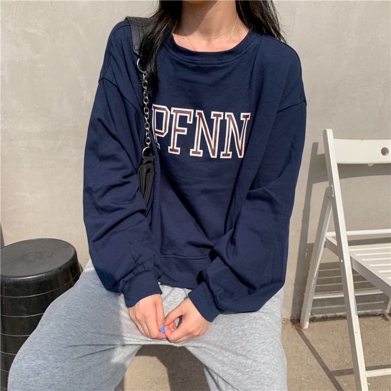 Áo Sweater Dáng Rộng Cổ Tròn In Chữ Kiểu Retro Hàn Quốc Thời Trang Mùa Thu Cho Nữ