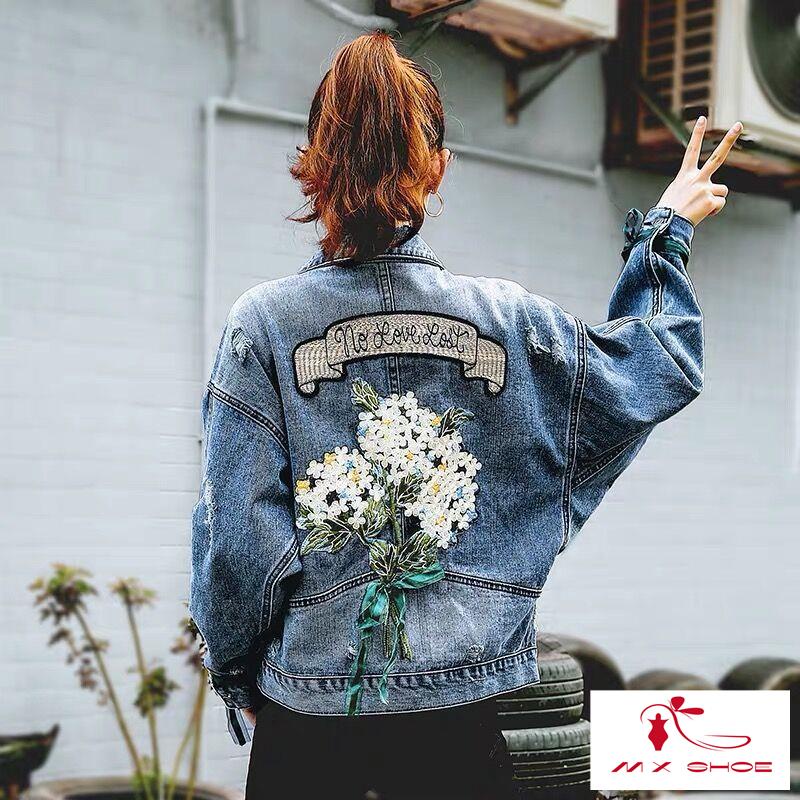 M & X ~  Áo Khoác Denim Dáng Rộng Ngắn Thêu Họa Tiết Phong Cách Mới 2022 Hợp Thời Trang Cho Nữ