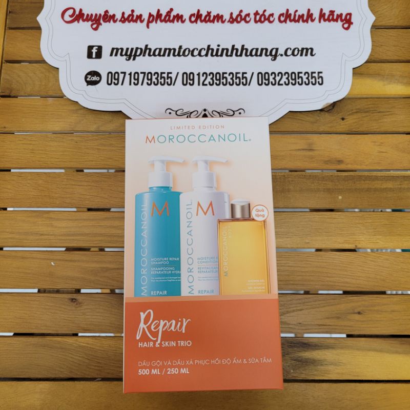 Set dầu gội xả Moroc Moroccanoil 500ml + gel tắm 250ml