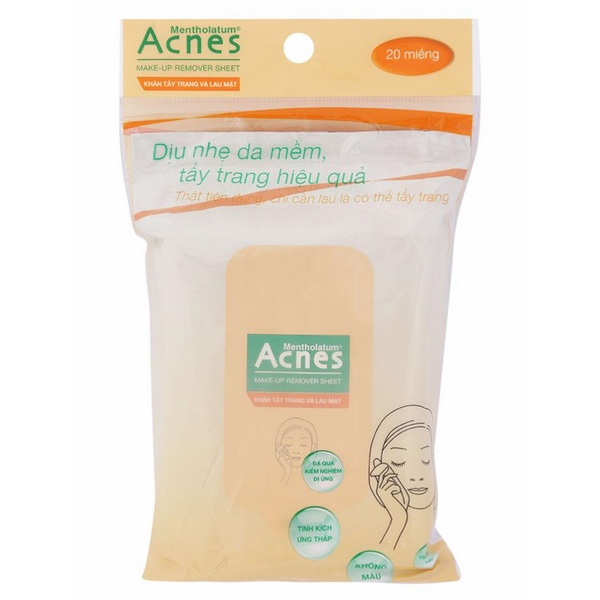 Khăn tẩy trang Acnes chăm sóc da mụn và tẩy cặn trang điểm (20 miếng)