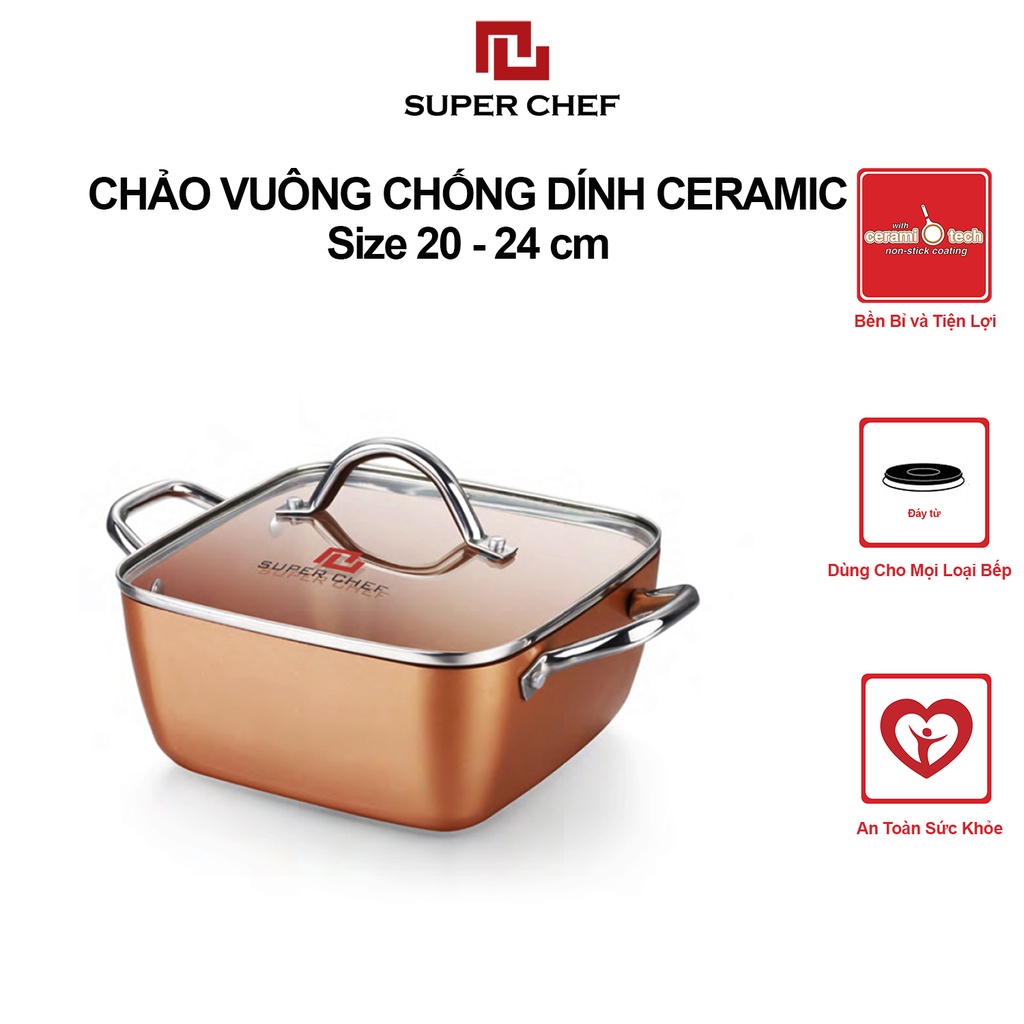 [Mã BMBAU50 giảm 7% đơn 99K] Nồi Canh Chống Dính Ceramic Bếp Từ Super Chef Kèm Nắp Kính