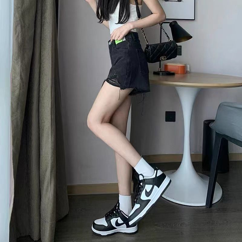 AMOI Quần Short Denim Lưng Cao Ống Rộng Phối Rách Thời Trang 2022 Cho Nữ