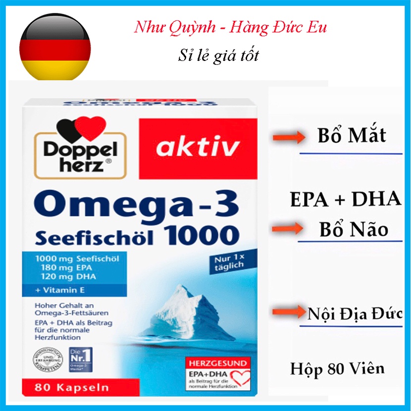 Hàng Đủ Bill  Viên uống dầu cá Omega-3 . 1000 Doppel herz Hộp 80v