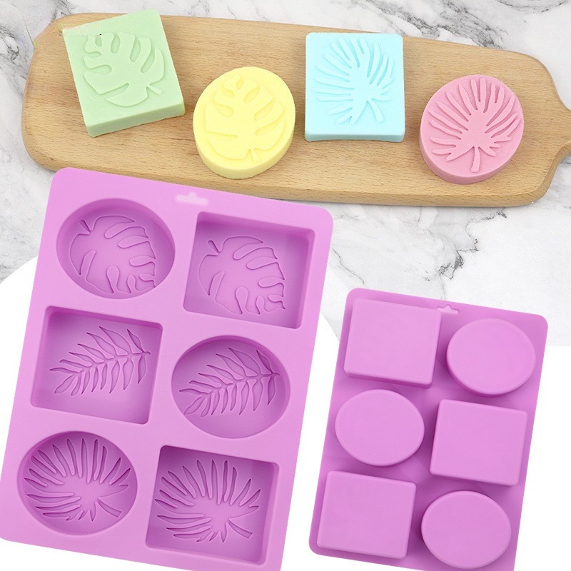 Khuôn Silicone Làm Bánh/Xà Phòng/Sô Cô La/Xà Phòng/Nến Thạch Hình Vuông Lá Cọ 6 Ngăn DIY Cho Gia Đình