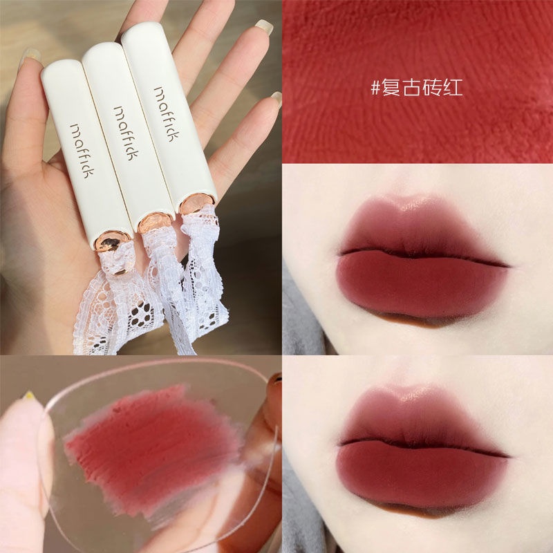 Son môi Maffick® chất nhung mềm mịn dưỡng ẩm chống nước chống dính lâu trôi trang trí ren xinh xắn