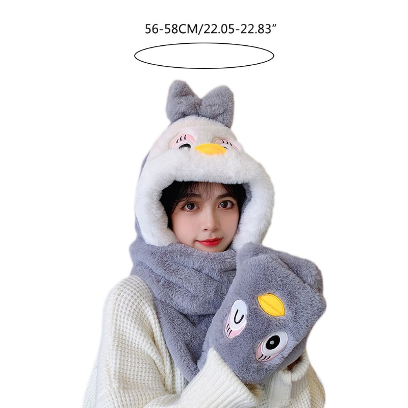 Nón Khăn Choàng Cổ 3 Trong 1 Kèm Găng Tay Giữ Ấm Mùa Đông Kiểu Dáng Hoạt Hình Dễ Thương Dành Cho Nữ