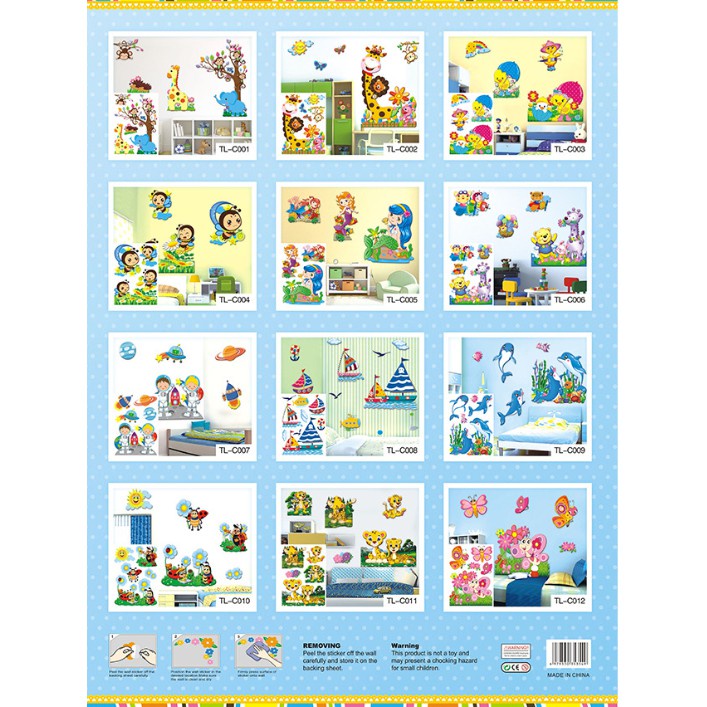 Decal dán tường Hình dán con vật nổi 3D cho bé, Tranh nổi 3D động vật trang trí
