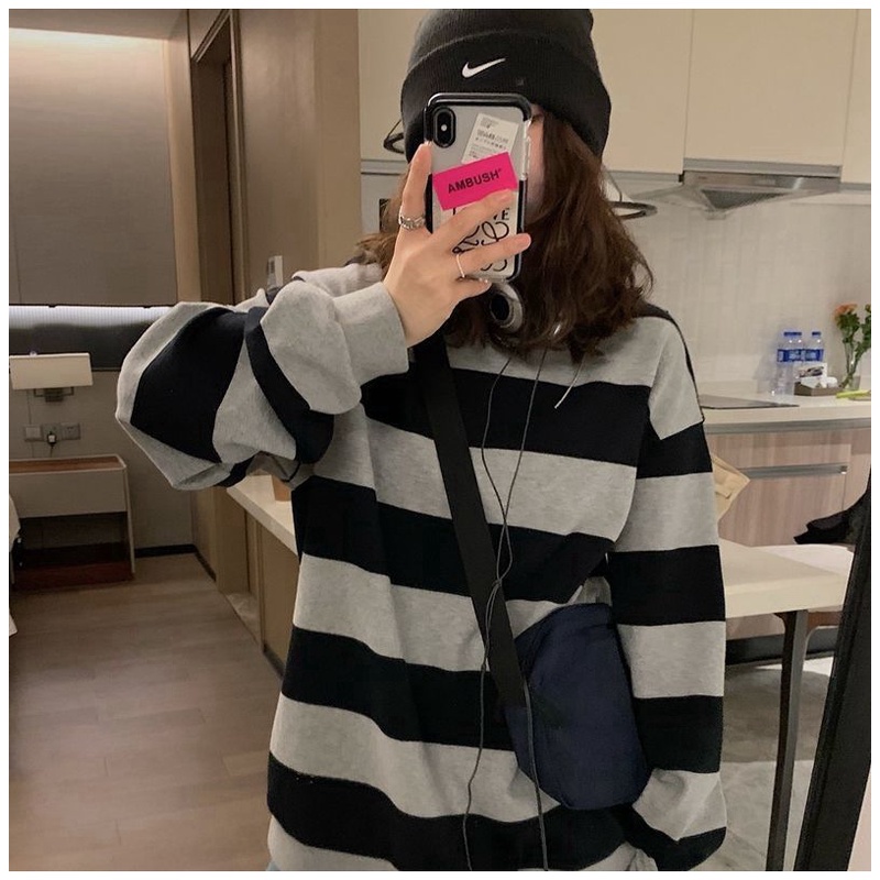Áo Sweater Mỏng Chui Đầu Dáng Rộng Kẻ Sọc Thời Trang Mùa Thu Mới 2022
