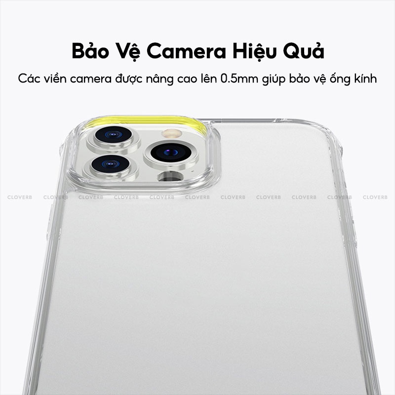 Ốp Lưng Nhám Cloverb Quartz Hybrid Matte Clear Túi Khí Chống Sốc Mặt Sau Kính Cường Lực Mờ Chống Vân Tay Cho 13 Pro Max