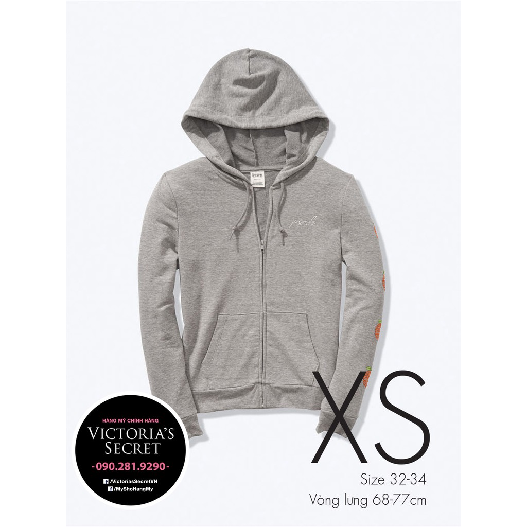 (Full Bill Mỹ - size XS) áo khoác Clay Gray, màu xám có nón, form vừa thoải mái, gắn hạt quả đào - Victoria's Secret USA