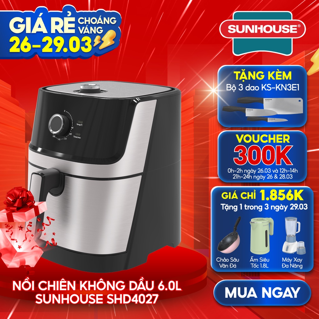 [Mã ELHADEV giảm 4% đơn 300K] Nồi Chiên Không Dầu 6L SUNHOUSE SHD4027