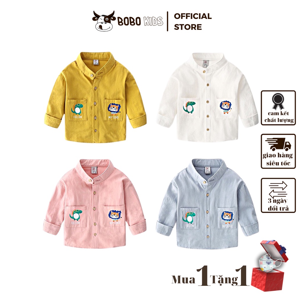 Áo Sơ Mi Bé Trai BoBoKids Phối Họa Tiết Nổi Bật Cho Trẻ Em Từ 1,5-10 Tuổi Phong Cách Hàn Quốc