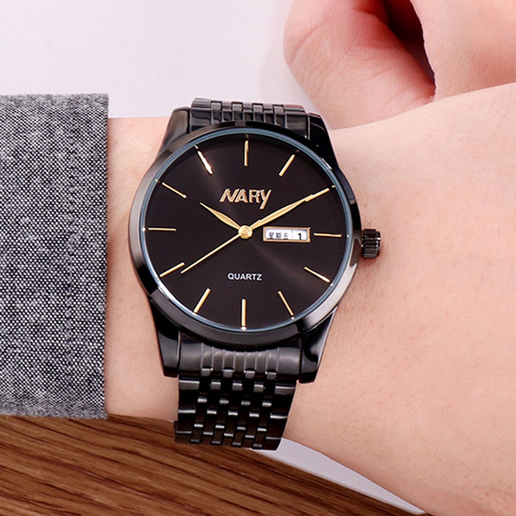 MACmk NARY Date Calendar Scratch-resistant Round Dial Stainless Steel Belt Men Watch Quartz Wristwatch