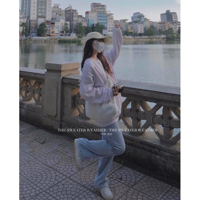 Áo sweater nỉ trơn dáng unisex lót bông dày dặn