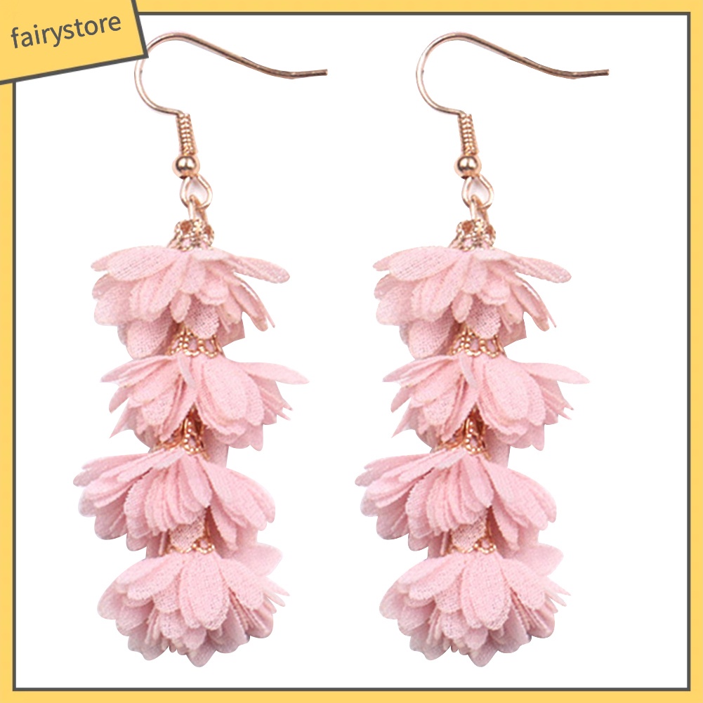 Khuyên tai dáng dài hình bông hoa tua rua phong cách Bohemian xinh xắn