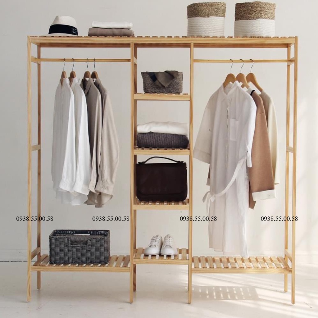 [Mã LIFEHL30K giảm 15% đơn 150K] Tủ treo quần áo 3 gian gỗ Thông - Kệ treo quần áo 3 gian  GIÁ XƯỞNG