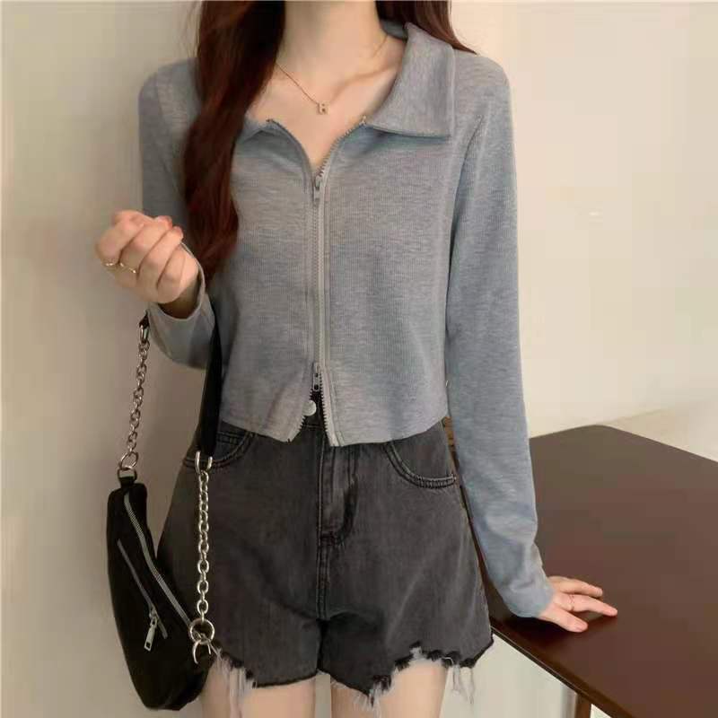 Áo khoác cardigan phối khoá kéo thời trang mùa thu phong cách Hàn Quốc